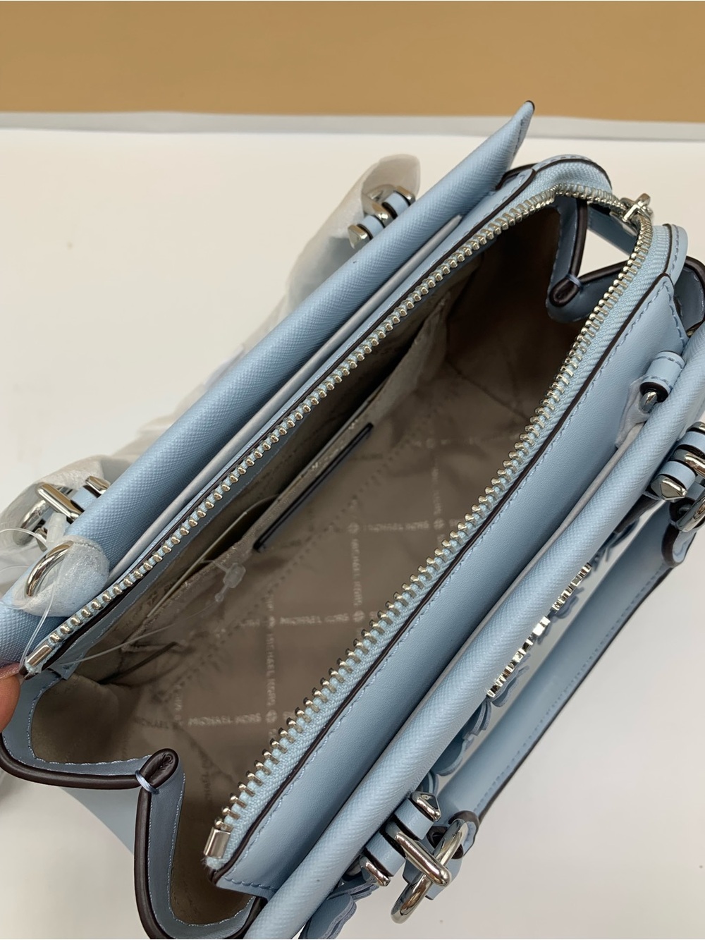 Michael Kors Marilyn Small Embellished Satchel Pale Ocean color - Picture 9 of 15